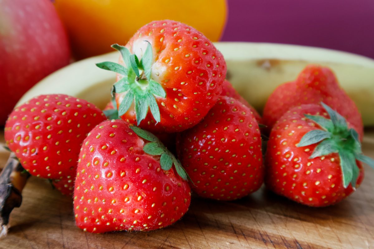 Delicious, bright red fresh strawberries